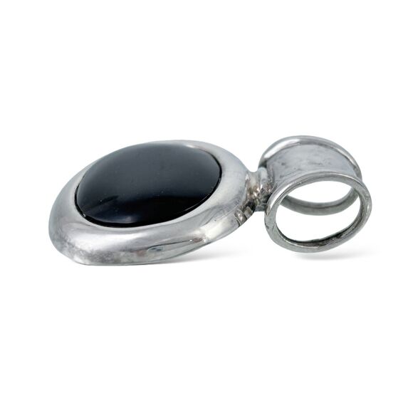 Oval Onyx Cabochon Slide Pendant | Vintage Thailand Sterling Silver 925 - Picture 3 of 6